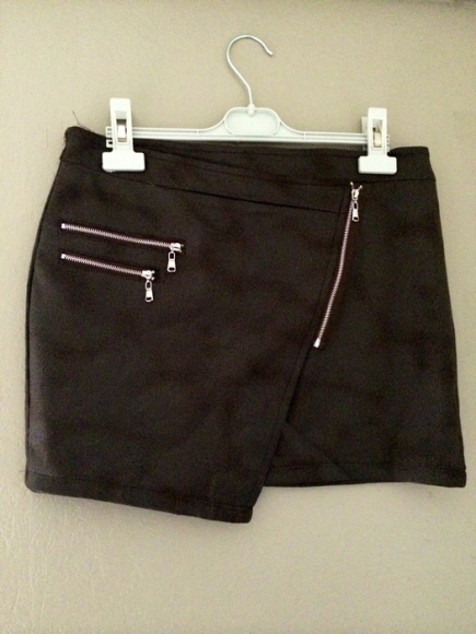 Mini jupe marron avec zip argentés taille L neuve acheter vendre