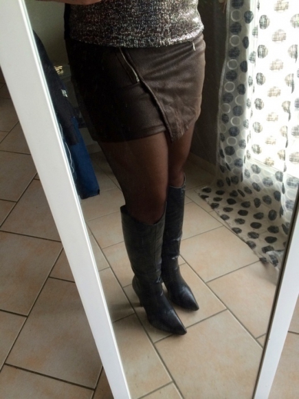 Mini jupe marron avec zip argentés taille L neuve acheter vendre