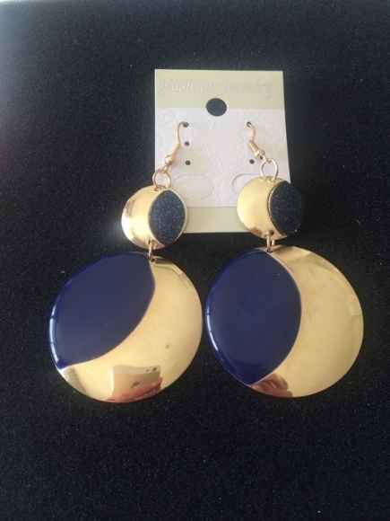 Boucles d'oreilles pendantes dorées et bleues neuves acheter vendre