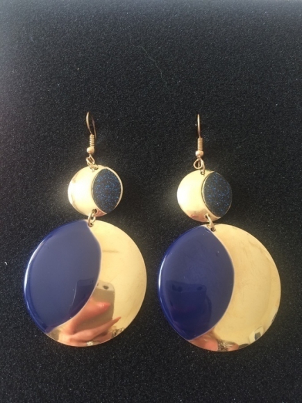 Boucles d'oreilles pendantes dorées et bleues neuves acheter vendre